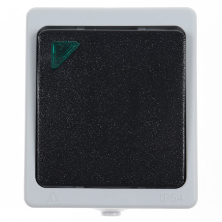 Intrerupator simplu cu indicator luminos Hoff Cubik, aparent, 10A, IP54, gri + negru