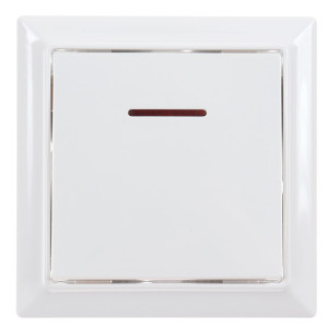 Intrerupator simplu cu indicator luminos Hoff Soft, incastrat, rama inclusa, 10A, 86 x 86 mm, alb