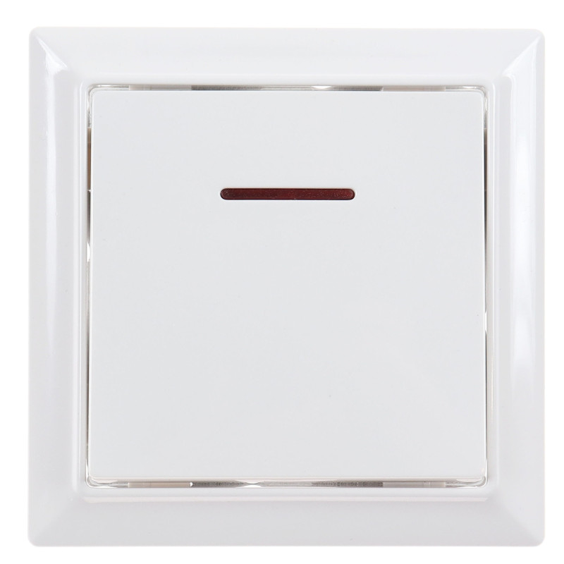 Intrerupator simplu cu indicator luminos Hoff Soft, incastrat, rama inclusa, 10A, 86 x 86 mm, alb