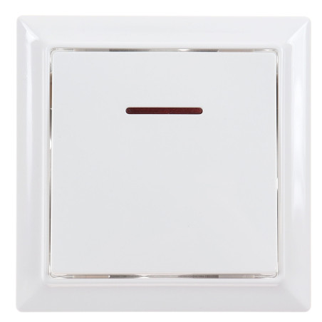 Intrerupator simplu cu indicator luminos Hoff Soft, incastrat, rama inclusa, 10A, 86 x 86 mm, alb