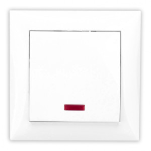 Intrerupator simplu cu indicator luminos Hoff Top, incastrat, rama inclusa, 10A, alb