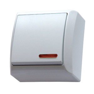 Intrerupator simplu cu indicator luminos Ospel Bis LN-1BS, aparent, rama inclusa, alb