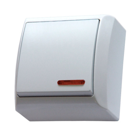 Intrerupator simplu cu indicator luminos Ospel Bis LN-1BS, aparent, rama inclusa, alb