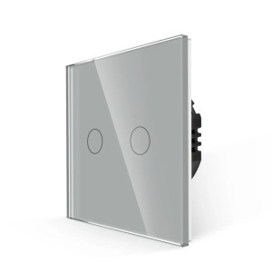 Intrerupator touch dublu cu indicator luminos, Luxion LX-ST-201G-GY, incastrat, rama din sticla inclusa, gri