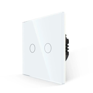 Intrerupator touch dublu cu indicator luminos, Luxion LX-ST-201G-W, incastrat, rama din sticla inclusa, alb