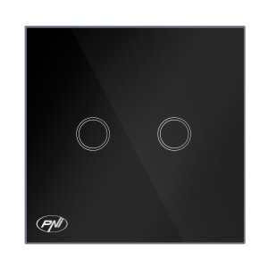 Intrerupator touch dublu cu indicator luminos, PNI SH222, incastrat, negru