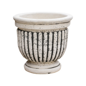 Jardiniera din beton + piatra Forli, exterior, model cupa medie, rotunda, alb patinat, 42 x 38 cm