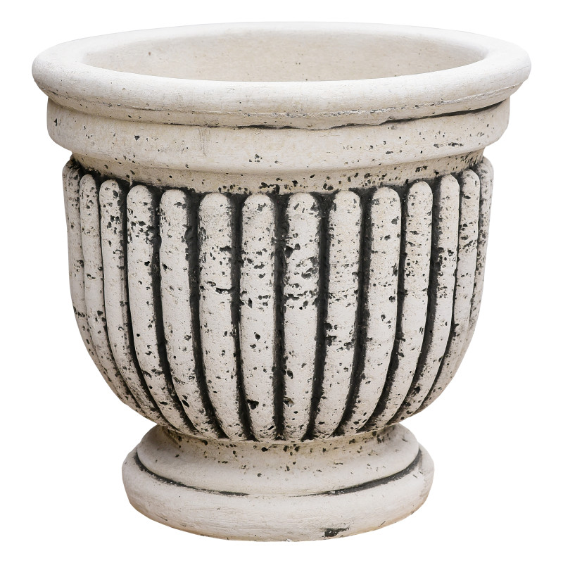 Jardiniera din beton + piatra Forli, exterior, model cupa mica, rotunda, alb patinat, 46 x 43 cm