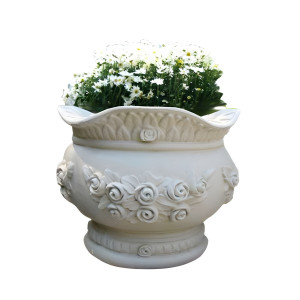 Jardiniera din beton Pollux, exterior, model cupa, rotunda, alb, 55 x 45 cm