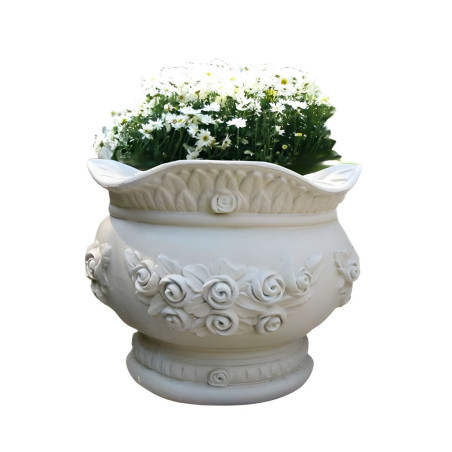 Jardiniera din beton Pollux, exterior, model cupa, rotunda, alb, 55 x 45 cm