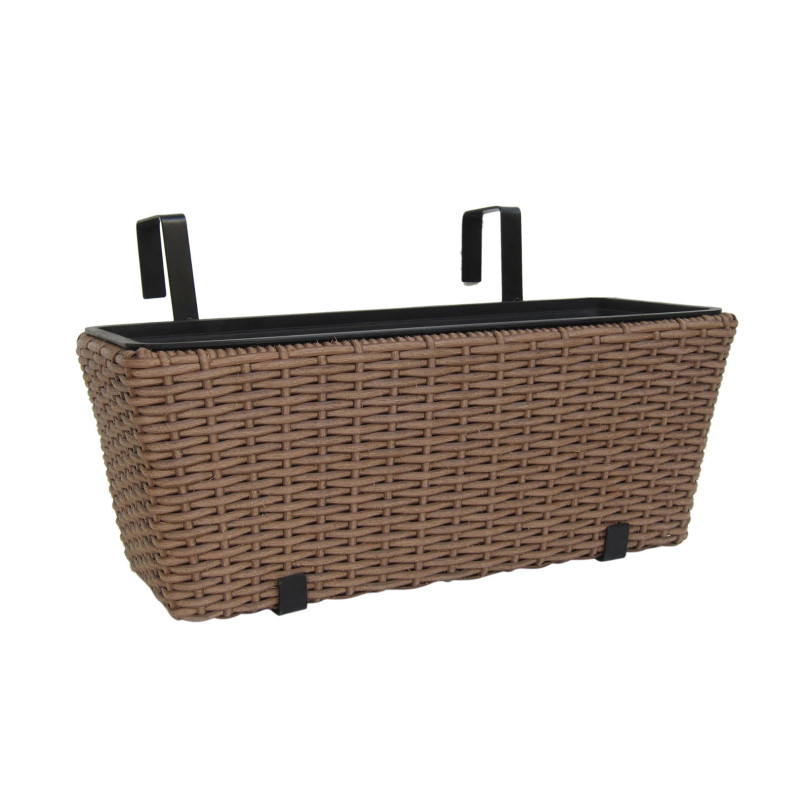 Jardiniera din plastic 7390500, cu suport, pentru balustrada, finisaj ratan sintetic, interior / exterior, dreptunghiulara, maro