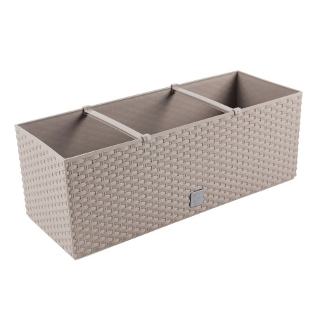 Jardiniera din plastic Rato, cu sistem auto-udare, finisaj ratan sintetic, interior / exterior, dreptunghiulara, mocca, 50 x 19 