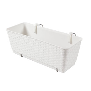 Jardiniera din plastic Ratolla, cu suport, pentru balustrada, cu sistem auto-udare, interior / exterior, dreptunghiulara, alb, 4