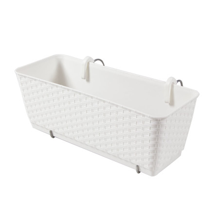 Jardiniera din plastic Ratolla, cu suport, pentru balustrada, cu sistem auto-udare, interior / exterior, dreptunghiulara, alb, 4