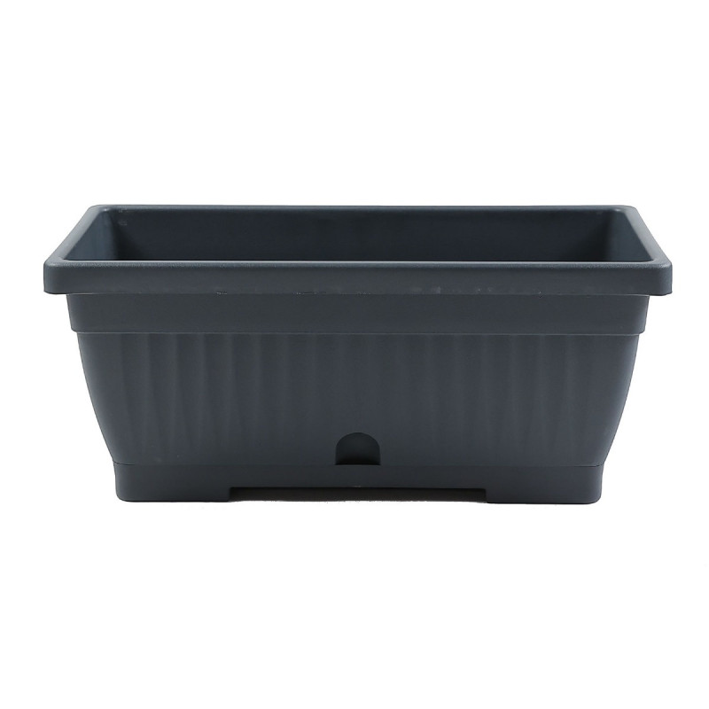 Jardiniera din plastic Verbena, cu suport, interior / exterior, dreptunghiulara, gri, 40 x 20 x 15.5 cm