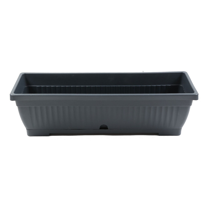Jardiniera din plastic Verbena, cu suport, interior / exterior, dreptunghiulara, gri, 60 x 20 x 15.5 cm