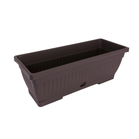 Jardiniera din plastic Verbena, cu suport, interior / exterior, dreptunghiulara, maro, 50 x 19.5 x 15.5 cm