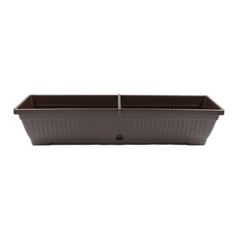 Jardiniera din plastic Verbena, cu suport, interior / exterior, dreptunghiulara, maro, 80 x 20 x 15.5 cm