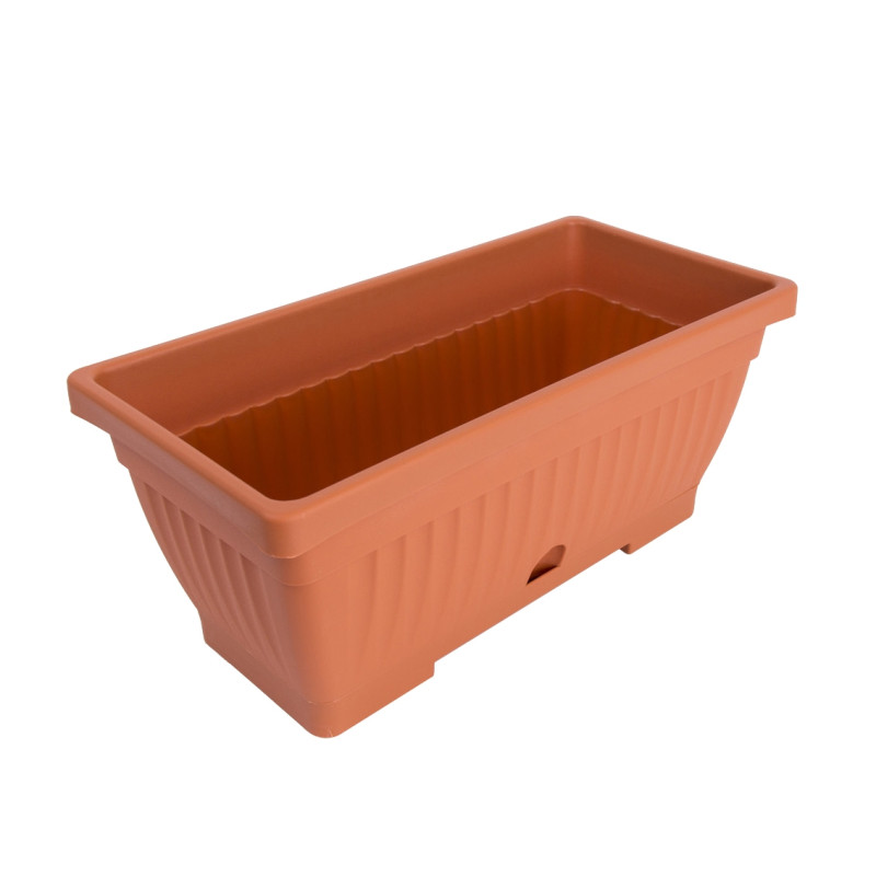 Jardiniera din plastic Verbena, cu suport, interior / exterior, dreptunghiulara, teracota, 40 x 19.7 x 15.7 cm