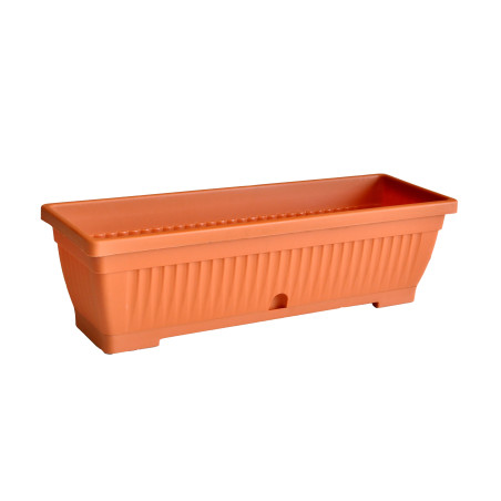 Jardiniera din plastic Verbena, cu suport, interior / exterior, dreptunghiulara, teracota, 60 x 19.5 x 15.5 cm