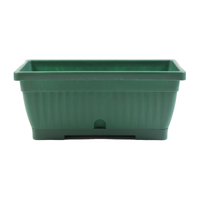 Jardiniera din plastic Verbena, cu suport, interior / exterior, dreptunghiulara, verde, 40 x 20 x 15.5 cm