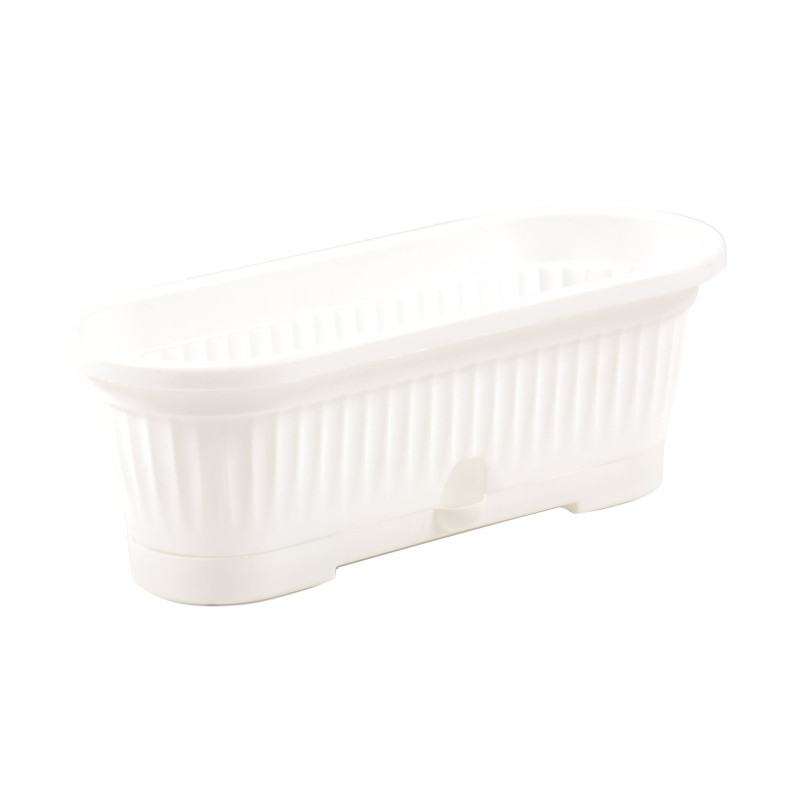 Jardiniera din plastic Verbena, cu suport, interior / exterior, ovala, alb, 30 x 10.5 cm