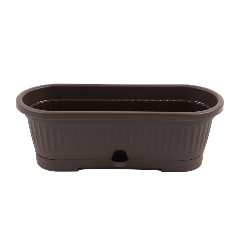 Jardiniera din plastic Verbena, cu suport, interior / exterior, ovala, maro, 30 x 10.5 cm