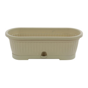 Jardiniera din plastic Verbena, cu suport, interior / exterior, ovala, nisipiu, 30 x 12.4 x 12.4 cm