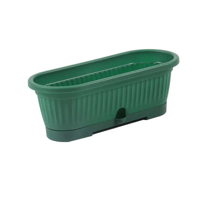 Jardiniera din plastic Verbena, cu suport, interior / exterior, ovala, verde, 30 x 10.5 cm