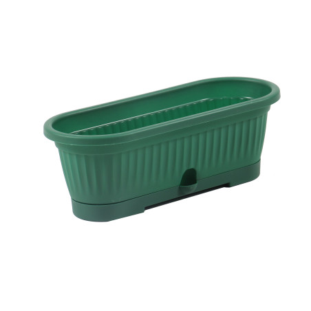 Jardiniera din plastic Verbena, cu suport, interior / exterior, ovala, verde, 30 x 10.5 cm