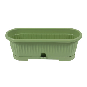Jardiniera din plastic Verbena, cu suport, interior / exterior, ovala, verde olive, 30 x 12.4 x 12.4 cm