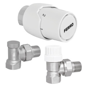 Kit robinet calorifer termostatat + robinet calorifer retur + cap termostat Ferro, alama, 1/2"