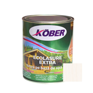 Lac / lazura 3 in 1 pentru lemn, Kober Ecolasure Extra, alb, pe baza de apa, interior / exterior, 0.75 L