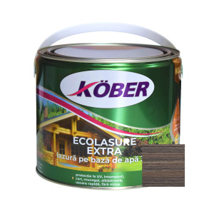 Lac / lazura 3 in 1 pentru lemn, Kober Ecolasure Extra, stejar gri, pe baza de apa, interior / exterior, 2.5 L
