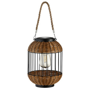Lampa solara bec filament alb cald Hoff, ratan, plastic + lemn, H 43 cm, exterior