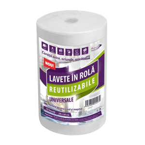 Lavete reutilizabile embosate, pretaiate, celuloza + poliester, alb, 20 x 30 cm, 75 buc / rola