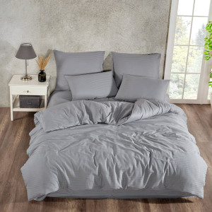 Lenjerie de pat Caressa, 2 persoane, bumbac, antracit, 4 piese