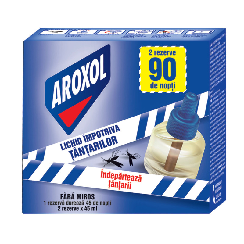 Lichid impotriva tantarilor Aroxol, fara miros, 2 rezerve x 45 ml