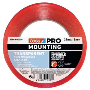 Banda adeziva pentru montaj, tesa PRO Mounting, transparent, interior / exterior, 25 m x 12 mm