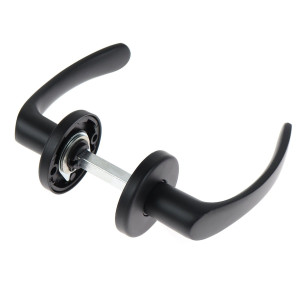 Maner cu rozeta rotunda pentru usa interior, Sydney Gato BB K RR50, zamac, negru, 125 x 50 mm