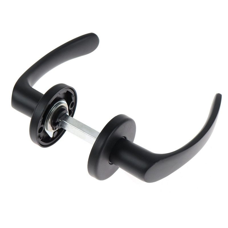 Maner cu rozeta rotunda pentru usa interior, Sydney Gato BB K RR50, zamac, negru, 125 x 50 mm