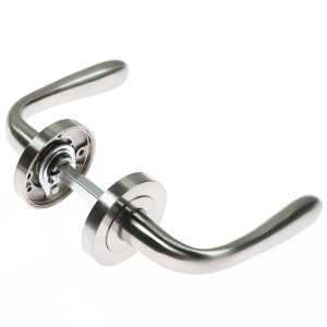 Maner cu rozeta rotunda pentru usa lemn, Anda Gato BB(K) RR55 SN, zamac, satin nichel, 130 x 55 mm