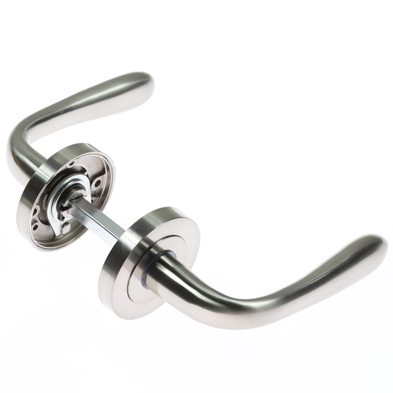 Maner cu rozeta rotunda pentru usa lemn, Anda Gato BB(K) RR55 SN, zamac, satin nichel, 130 x 55 mm