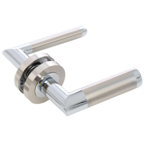 Maner cu rozeta rotunda pentru usa lemn, Londa Gato BB(K) RR55SN/CP, zamac, satin nichel + crom polisat, 120 x 55 mm