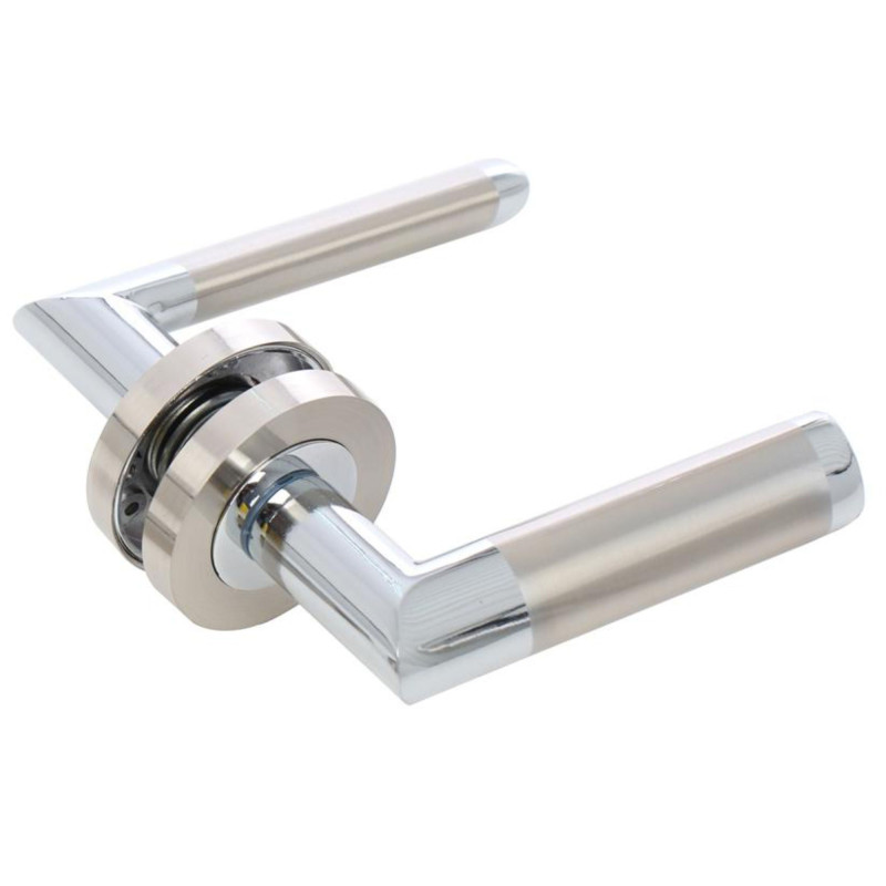 Maner cu rozeta rotunda pentru usa lemn, Londa Gato BB(K) RR55SN/CP, zamac, satin nichel + crom polisat, 120 x 55 mm