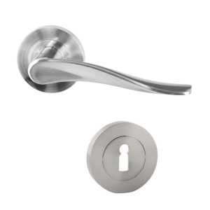 Maner cu rozeta rotunda pentru usa lemn, Miami Gato BB(K) RR55SN, zamac, satin nichel, 125 x 55 mm
