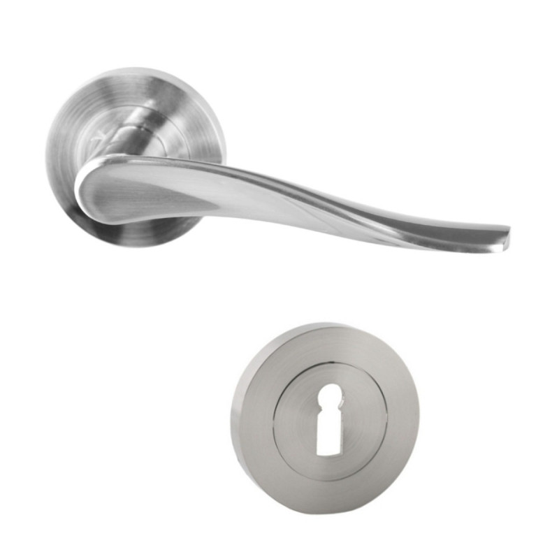 Maner cu rozeta rotunda pentru usa lemn, Miami Gato BB(K) RR55SN, zamac, satin nichel, 125 x 55 mm