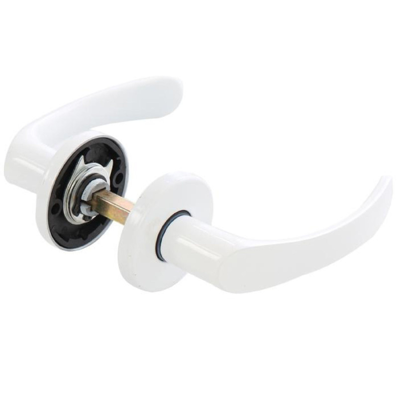 Maner cu rozeta rotunda pentru usa lemn, Sydney Gato BB(K) RR50, zamac, vopsit alb, 110 x 50 mm