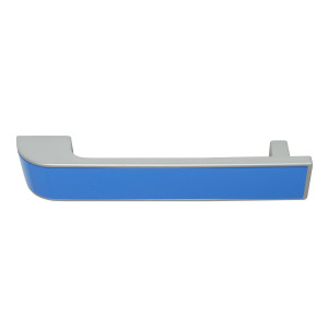 Maner pentru mobila, din plastic, finisaj crom satinat + albastru, M 489.92.114, M4 x 128 mm