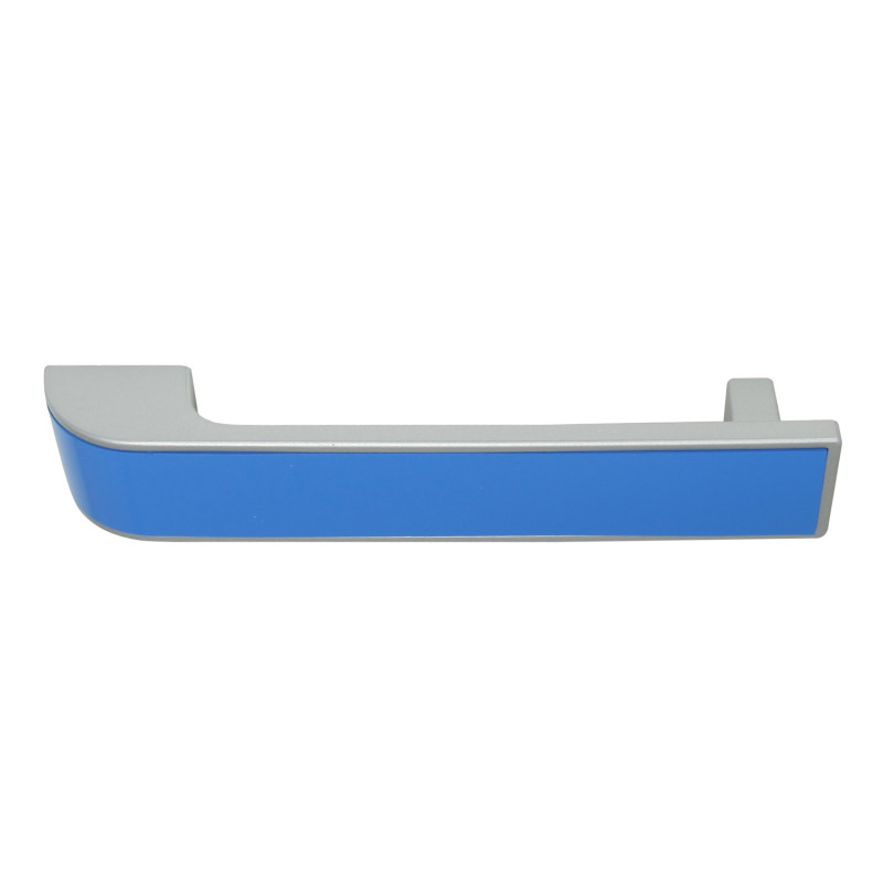 Maner pentru mobila, din plastic, finisaj crom satinat + albastru, M 489.92.114, M4 x 128 mm